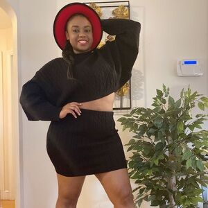 Black Knit Skirt Set